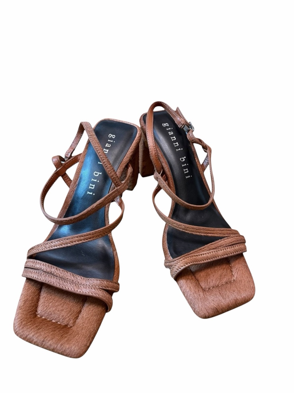 Western Haircalf Block Heel Sandals Gianni Bini Rosie Brown Strappy Size 8

⸻